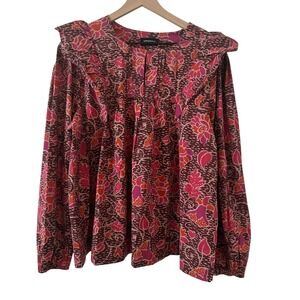 Summersalt Floral Ruffle Blouse Womens Medium Pink Orange Boho Pleated Excellent